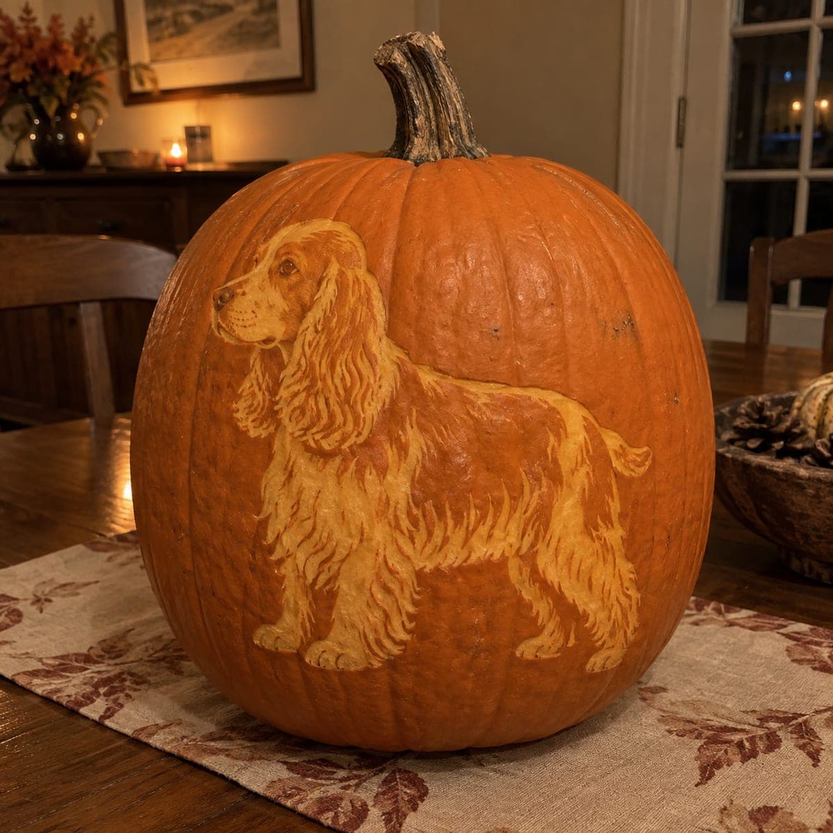 Cocker Spaniel Portrait Etched Pumpkin Carving