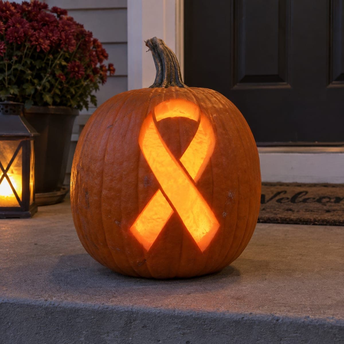Awareness Ribbon Glowing Pumpkin Carving Tribute
