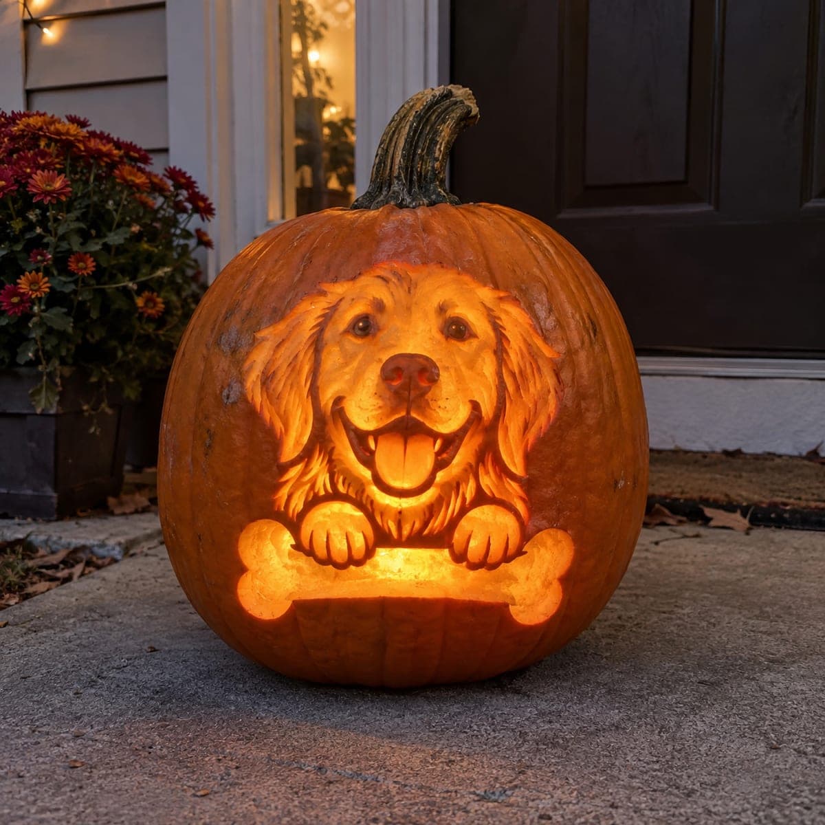 Golden Retriever Puppy and Bone Pumpkin Carving