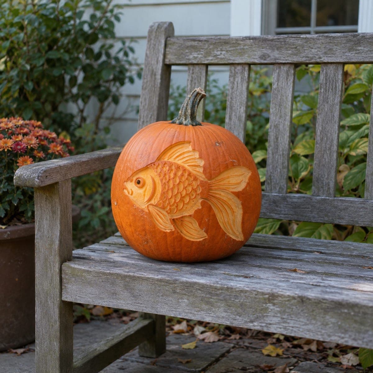 Fancy Goldfish Etched Pumpkin Carving