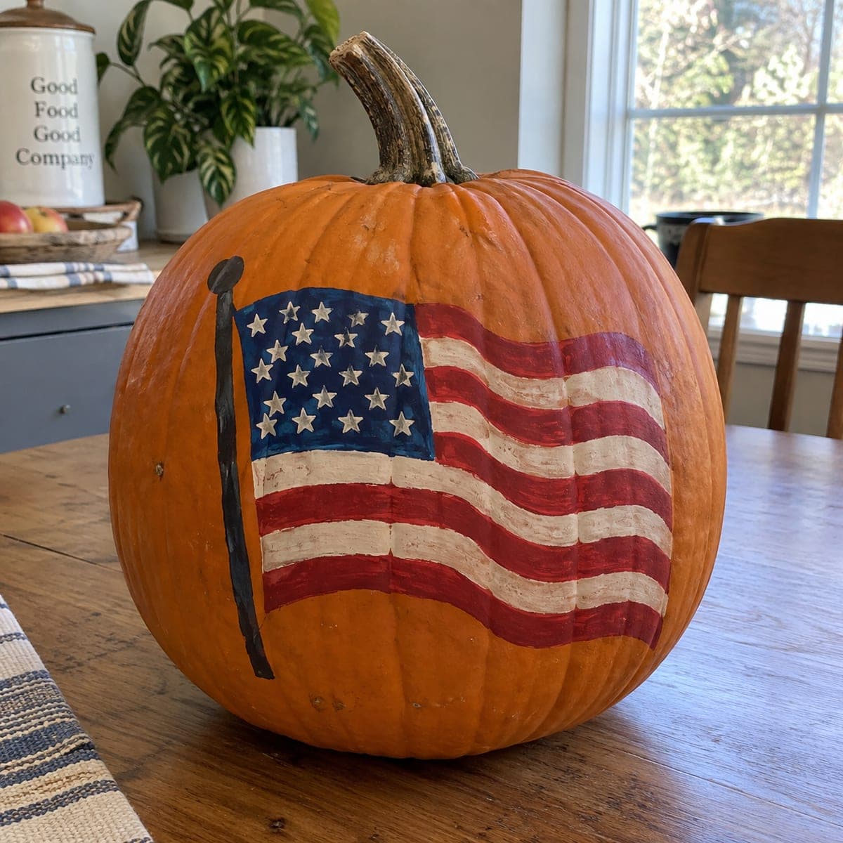 Waving American Flag Painted Pumpkin