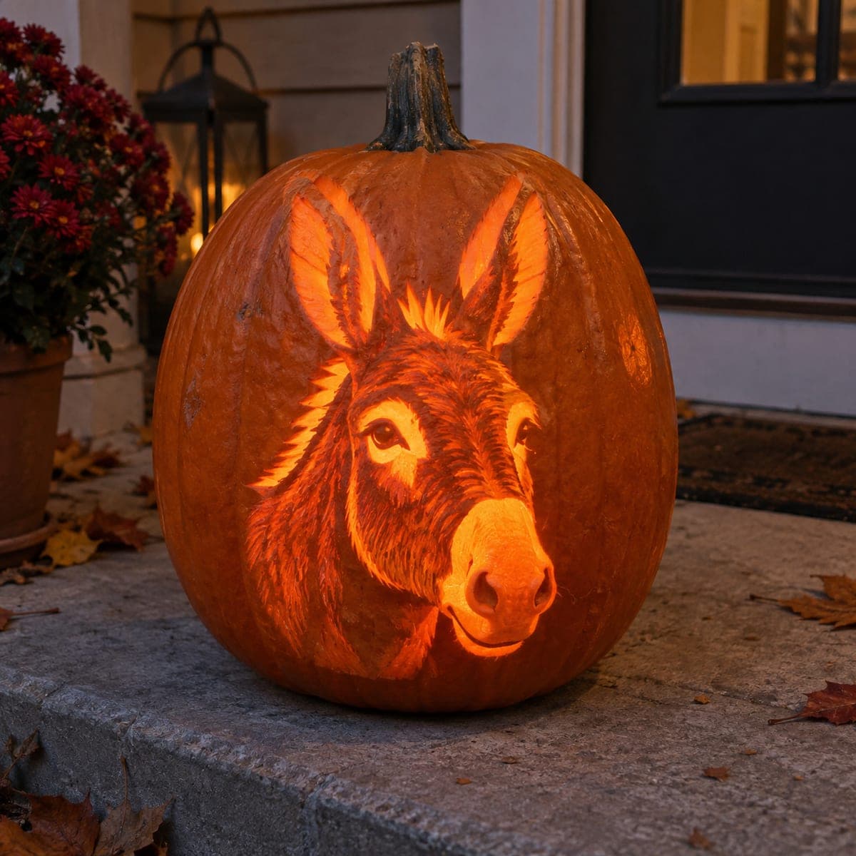 Glowing Donkey Portrait Shaded Pumpkin Carving
