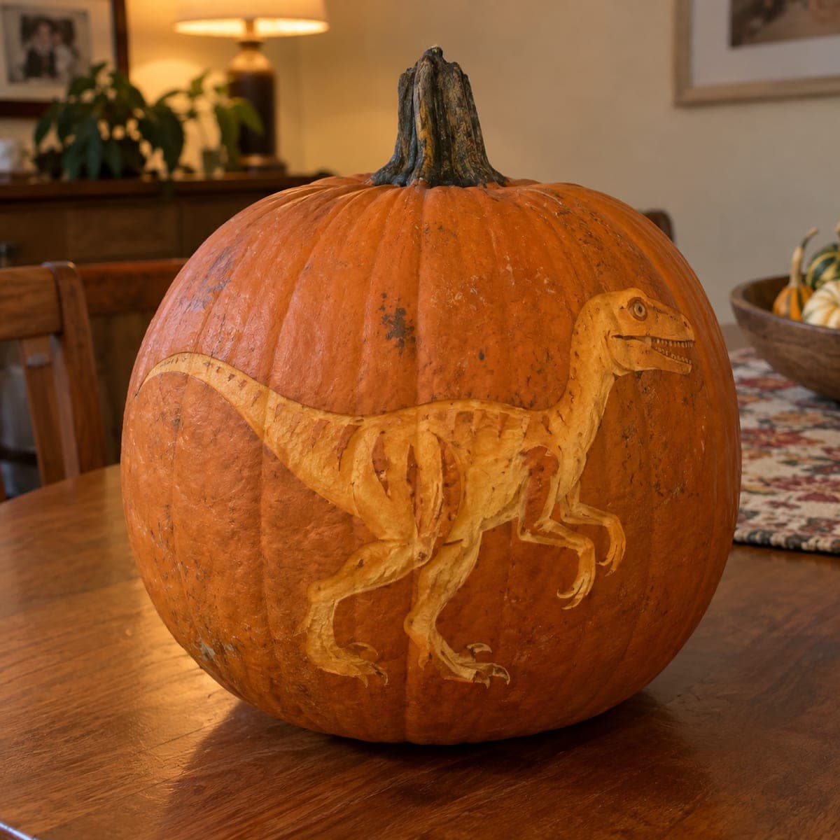 Running Velociraptor Dinosaur Pumpkin Carving