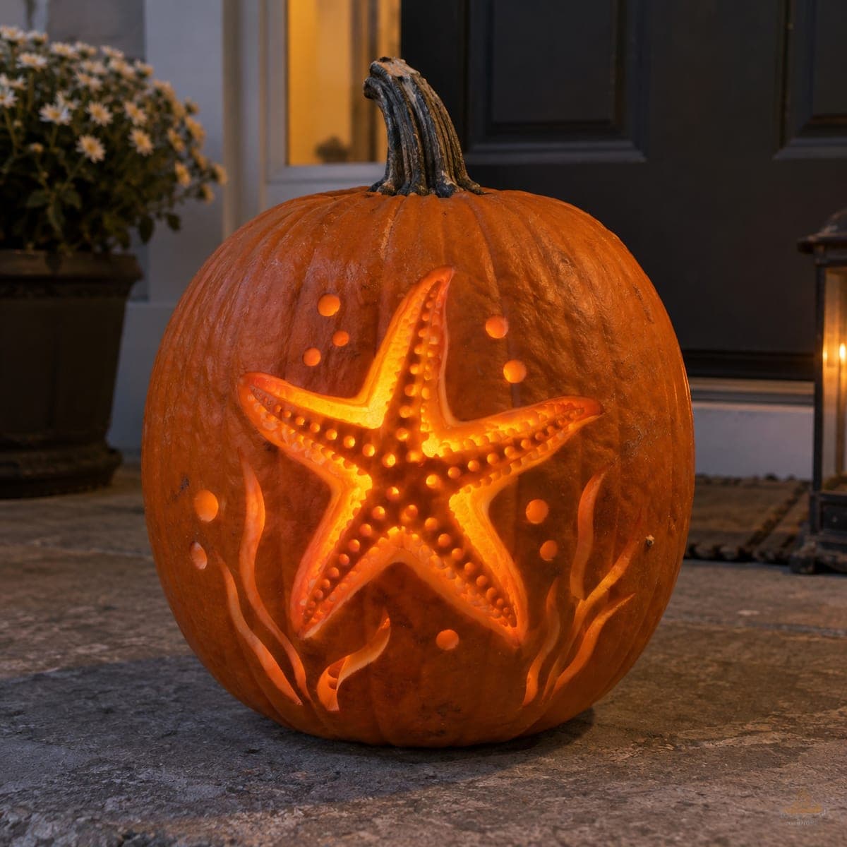 Starfish and Seaweed Glowing Pumpkin Carving