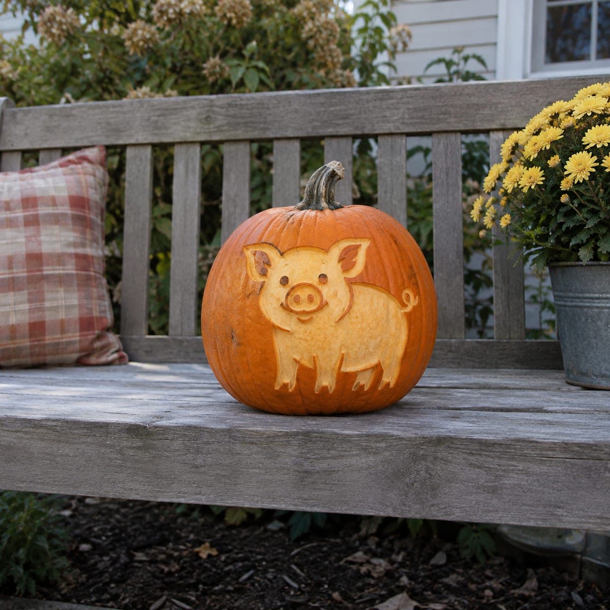 Cute Little Pig Etched Pumpkin Carving