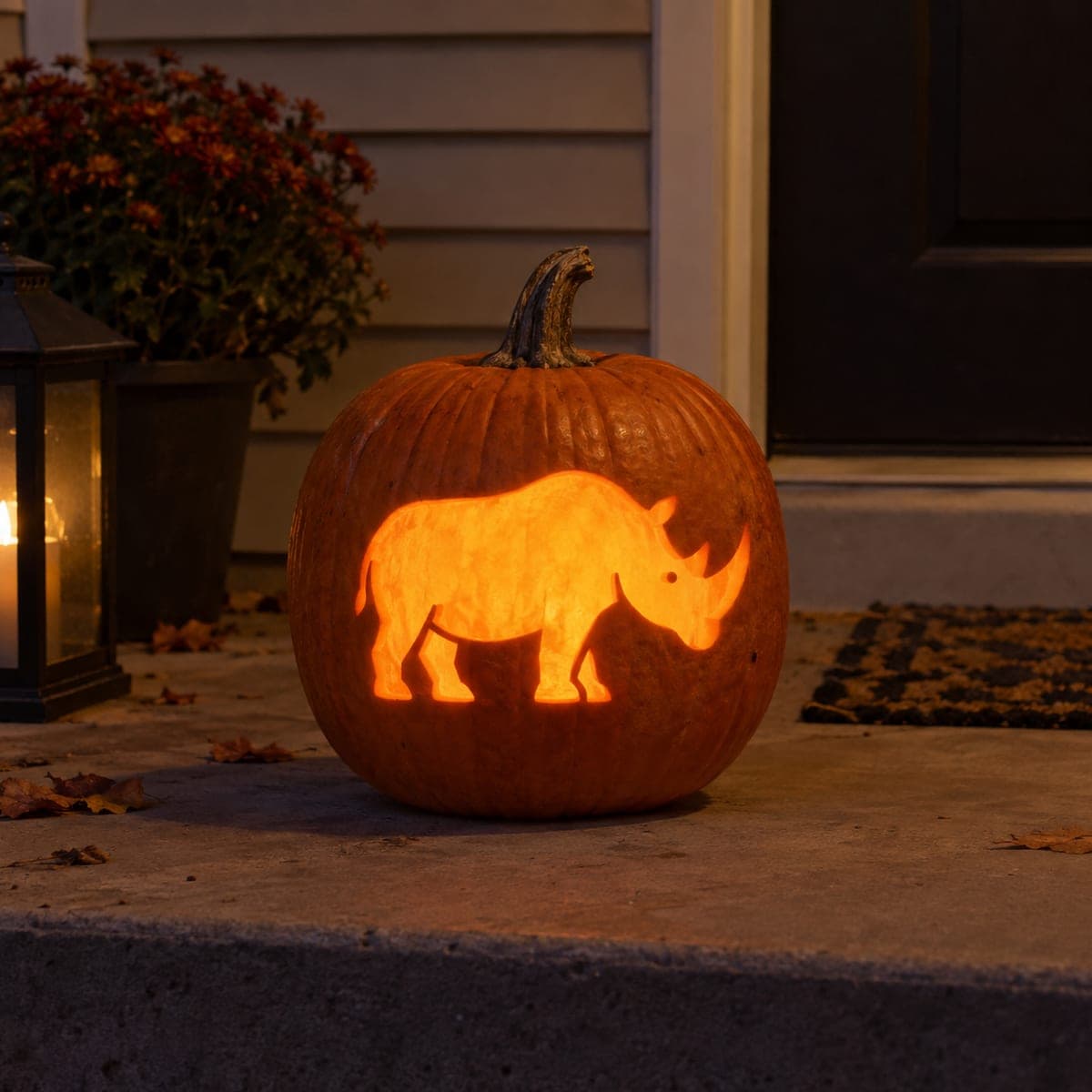 Glowing Rhino Silhouette Jack-O-Lantern