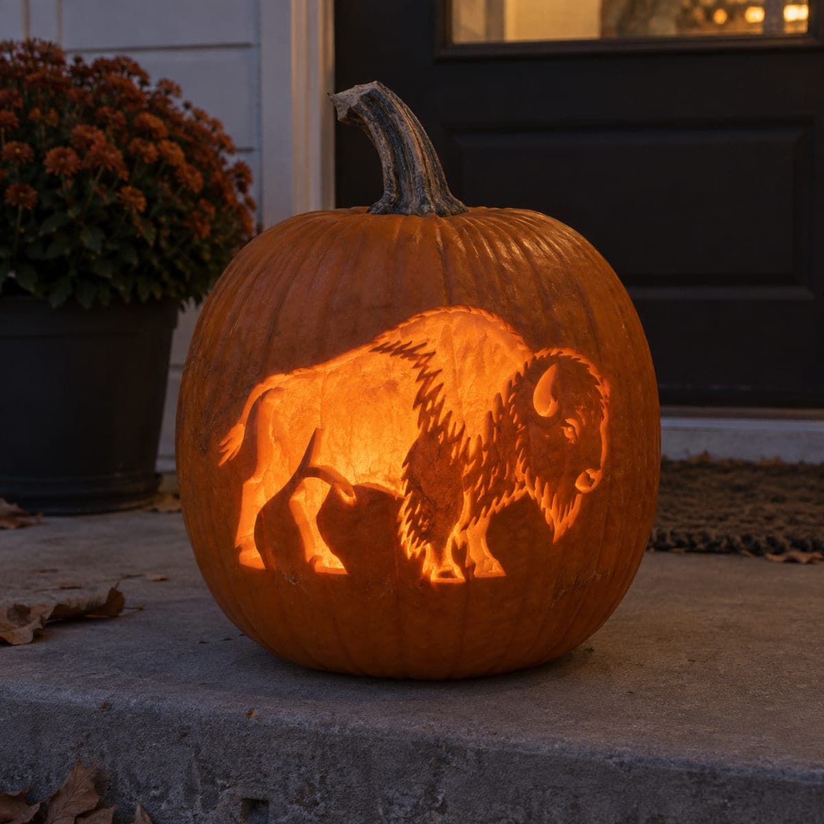 American Bison Shaded Pumpkin Carving at Dusk