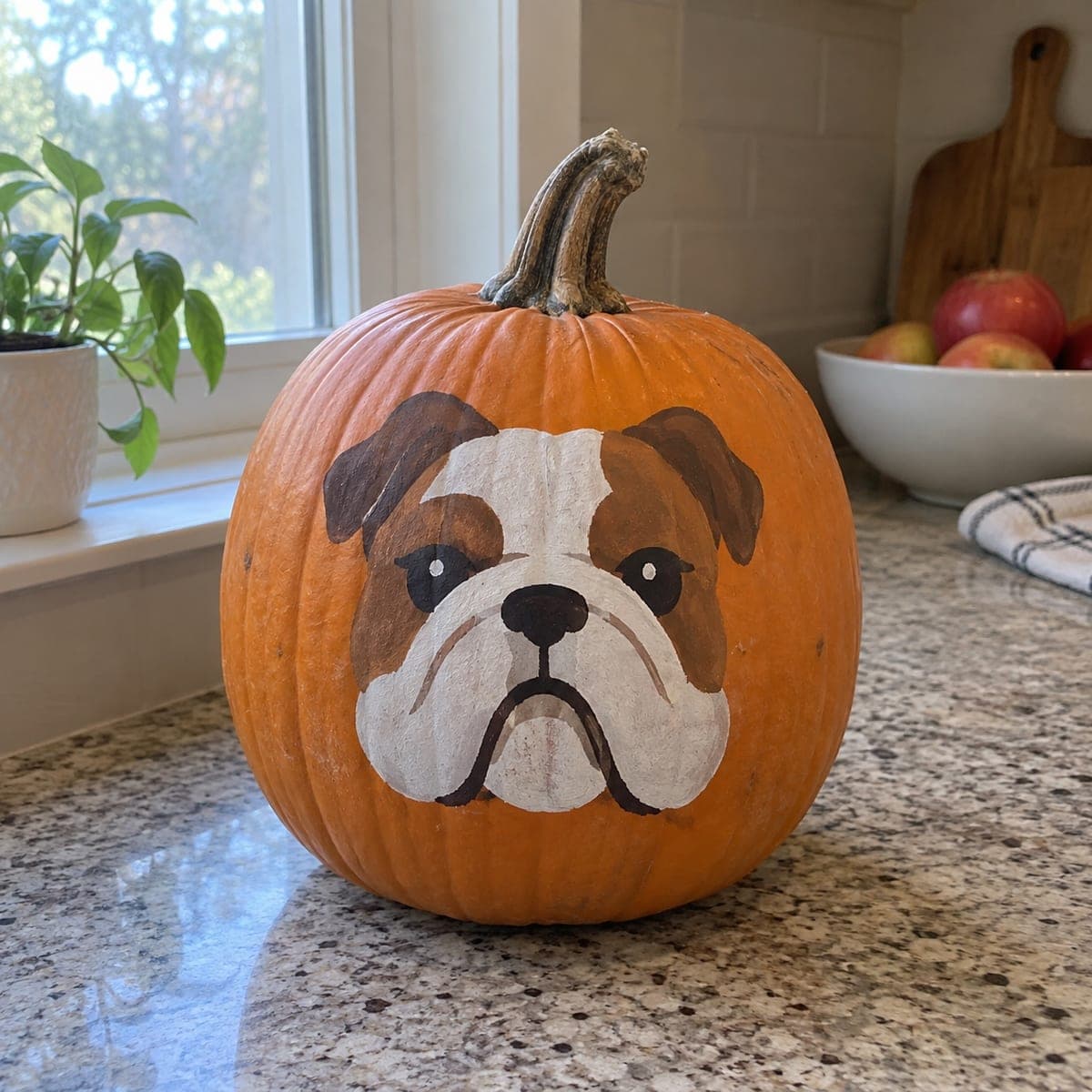Painted English Bulldog Face No-Carve Pumpkin