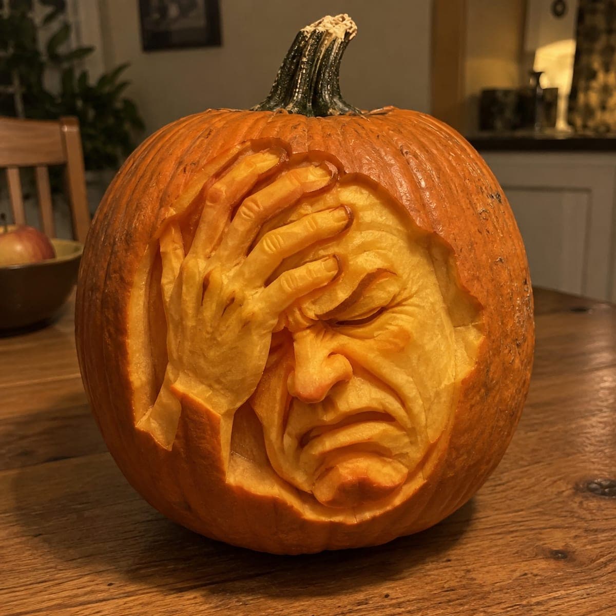 Facepalm Grump 3D Sculpted Pumpkin Face