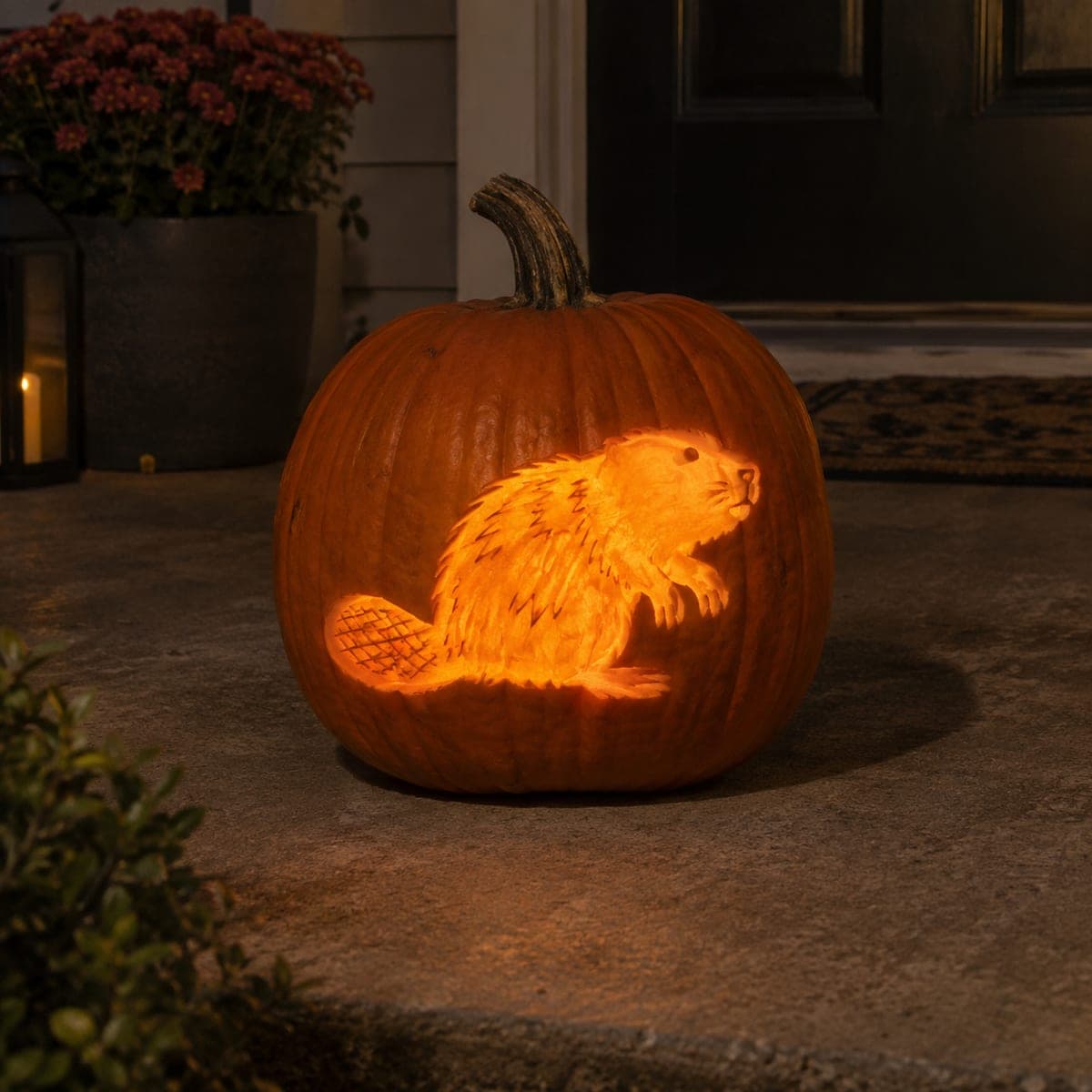 Busy Beaver Glowing Etched Pumpkin Carving