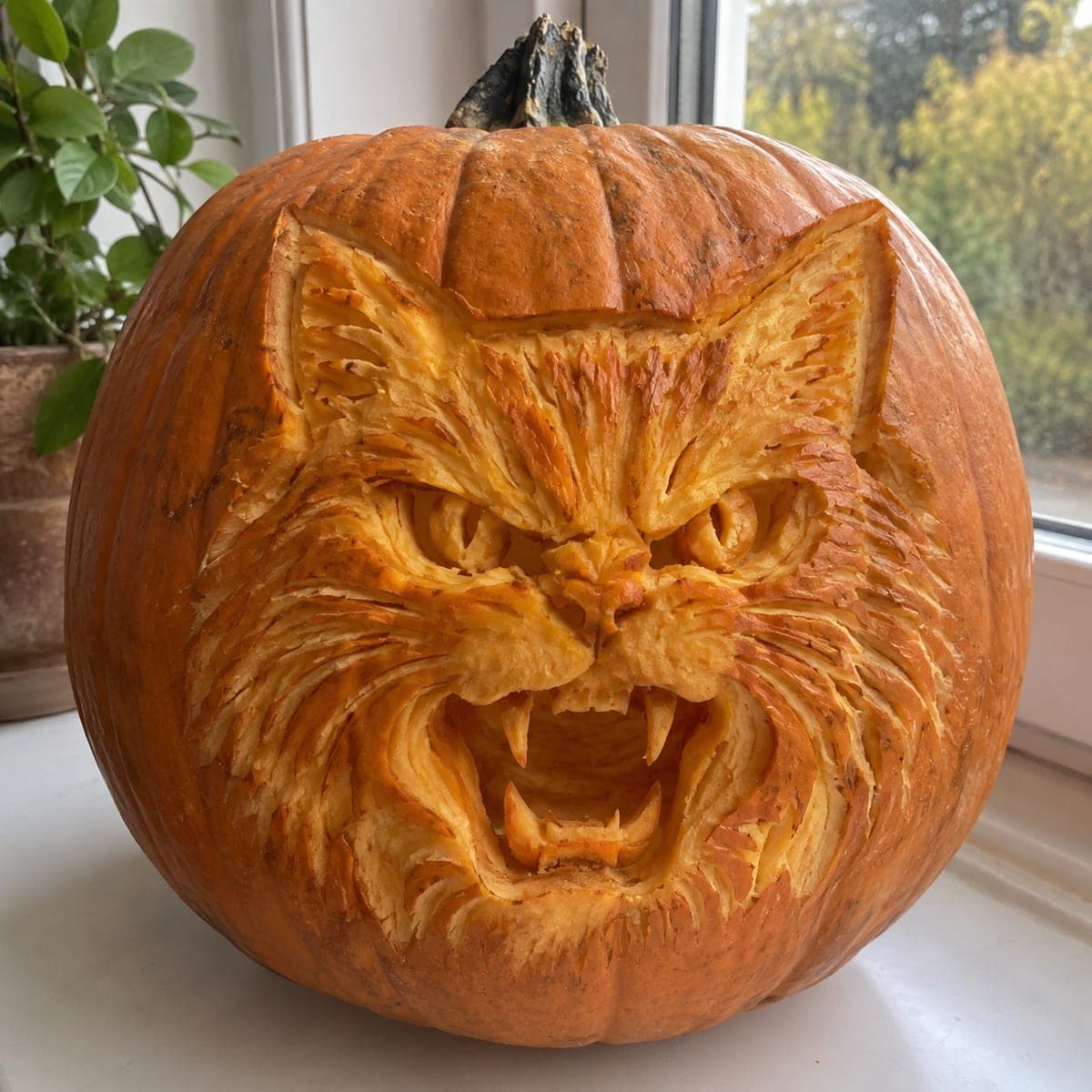 Hissing Cat 3D Relief Pumpkin Carving
