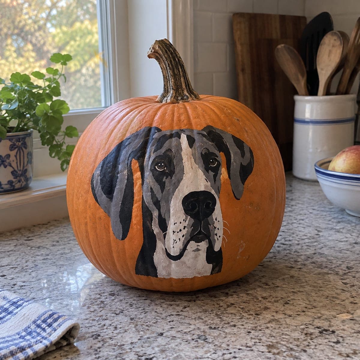 Great Dane Portrait Painted Pumpkin