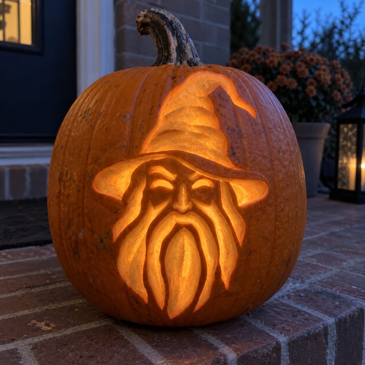 Bearded Wizard Jack-O-Lantern With Pointed Hat