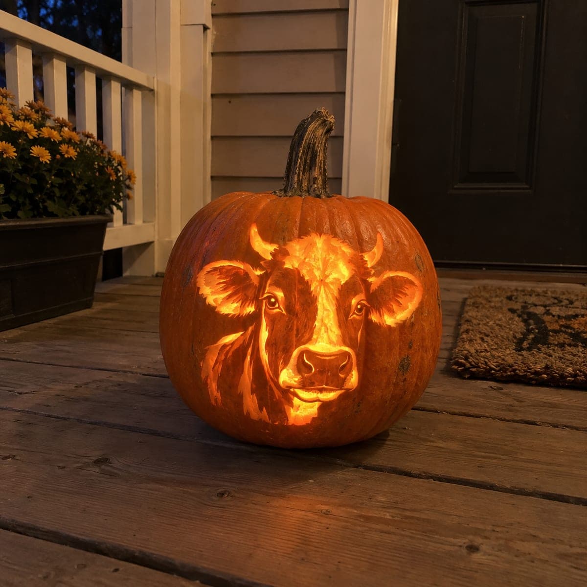 Curious Cow Portrait Glowing Pumpkin Carving