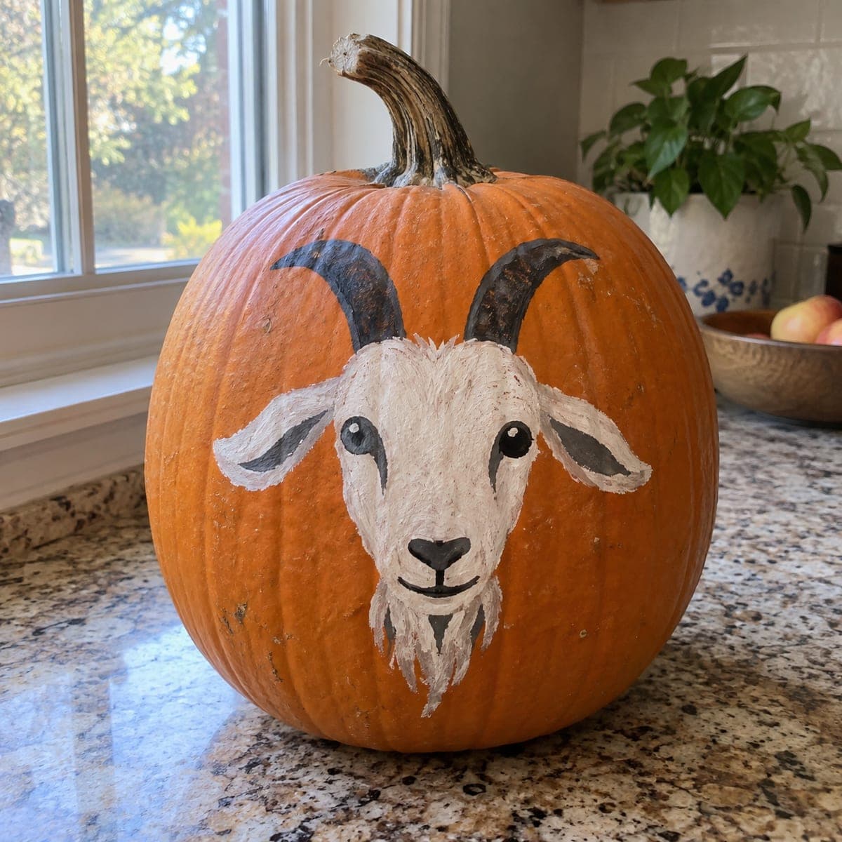 White Goat Painted No-Carve Pumpkin