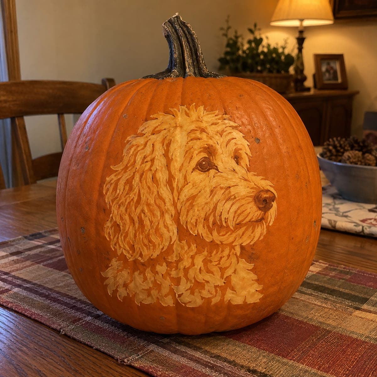 Goldendoodle Dog Painted Pumpkin Portrait