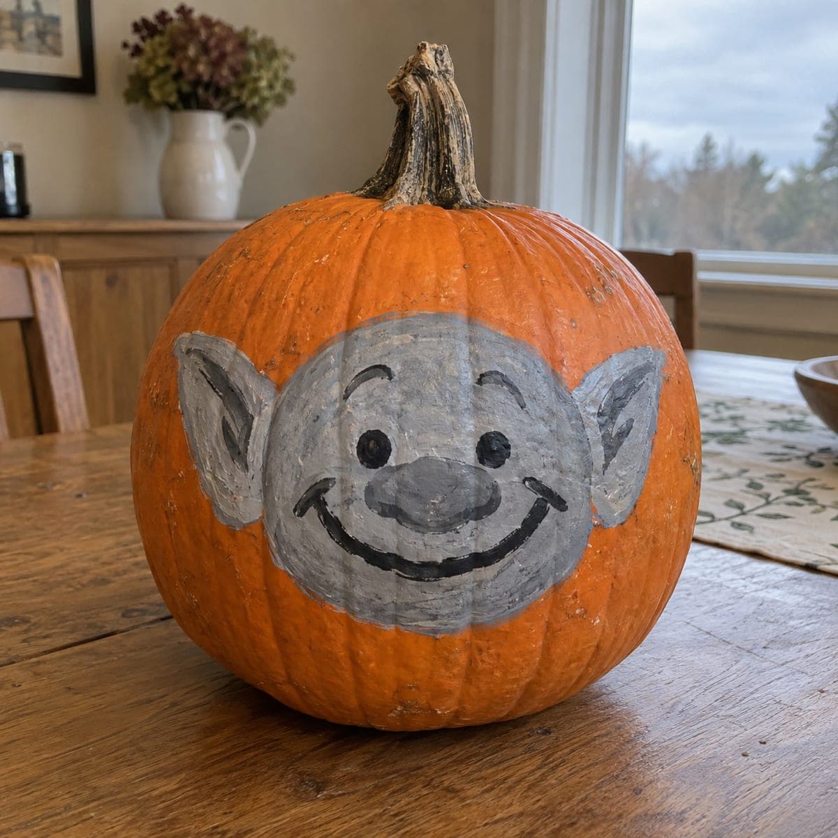 Smiling Troll Face Painted Pumpkin