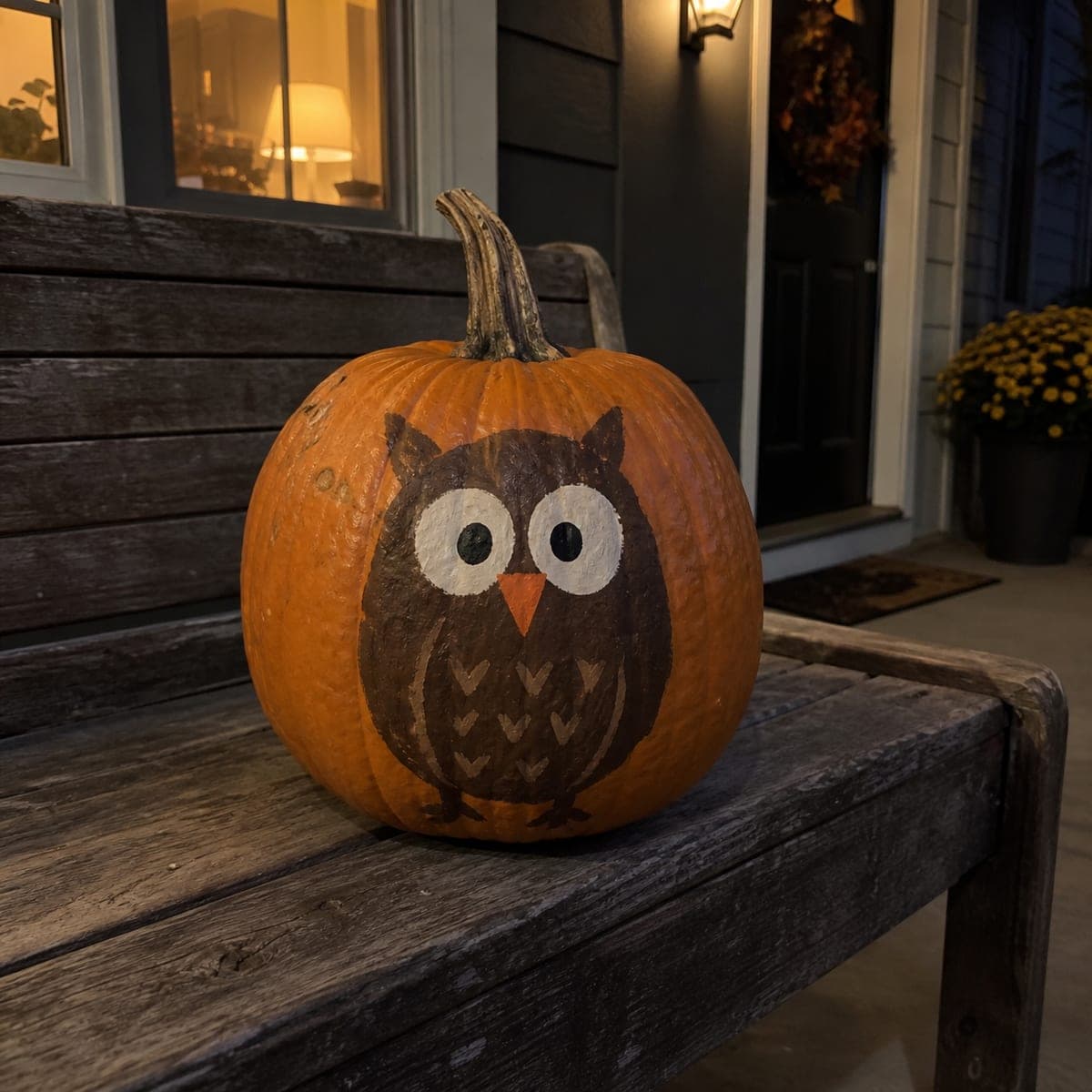 Big-Eyed Owl Painted No-Carve Pumpkin