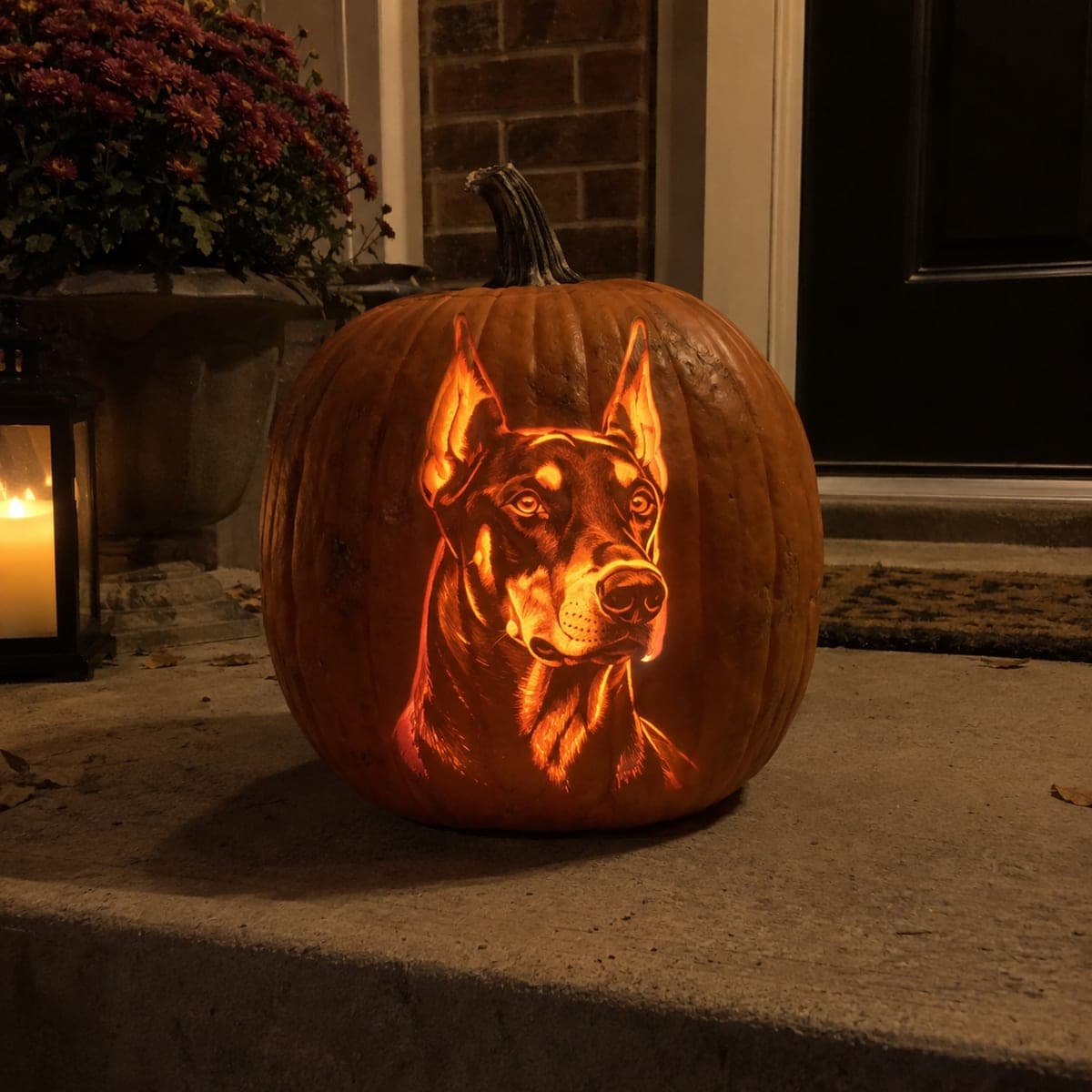 Glowing Doberman Portrait Pumpkin Carving