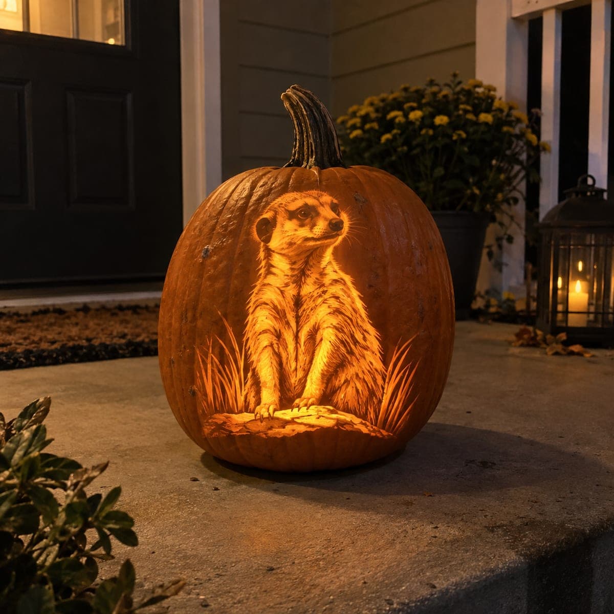 Meerkat Lookout Pumpkin Carving With Grass Detail