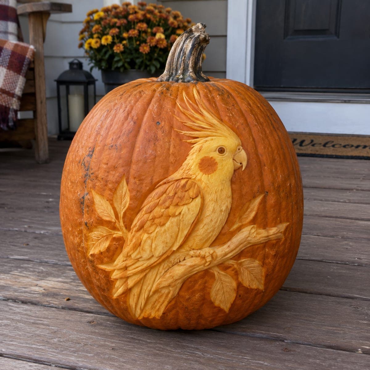 Cockatiel on a Branch Relief Pumpkin Carving