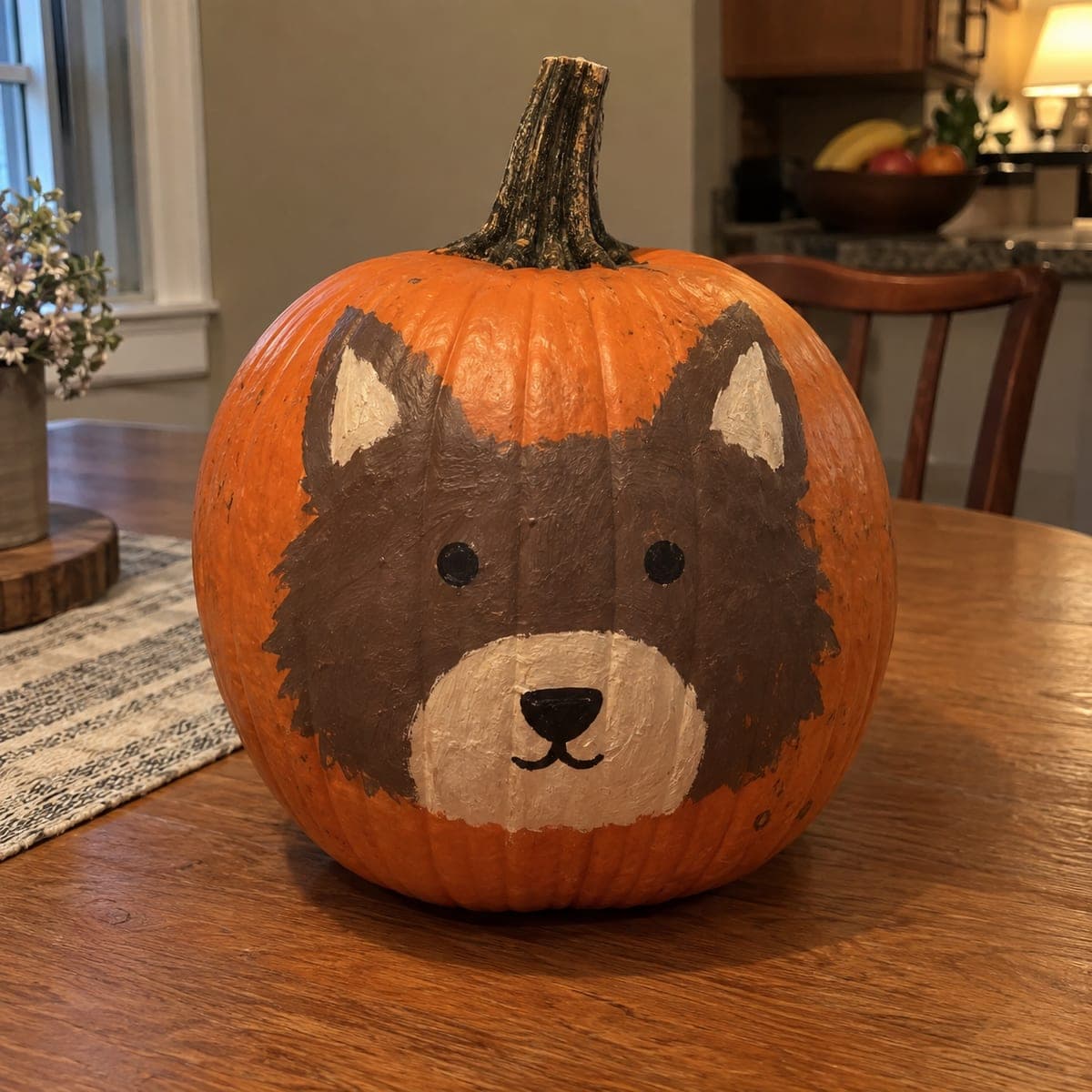 Cozy Husky Puppy Face Painted Pumpkin