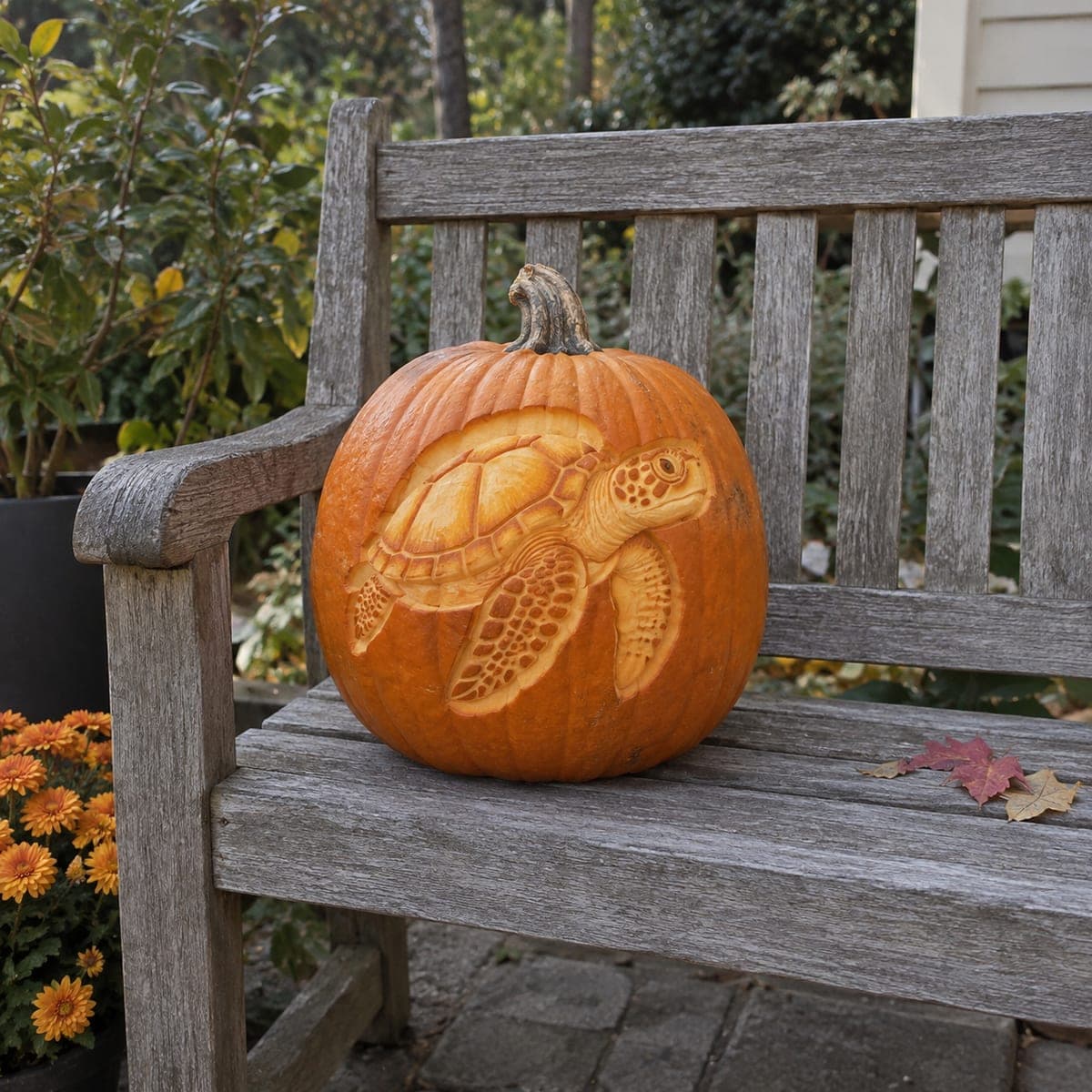 Sea Turtle Relief Pumpkin With Patterned Shell
