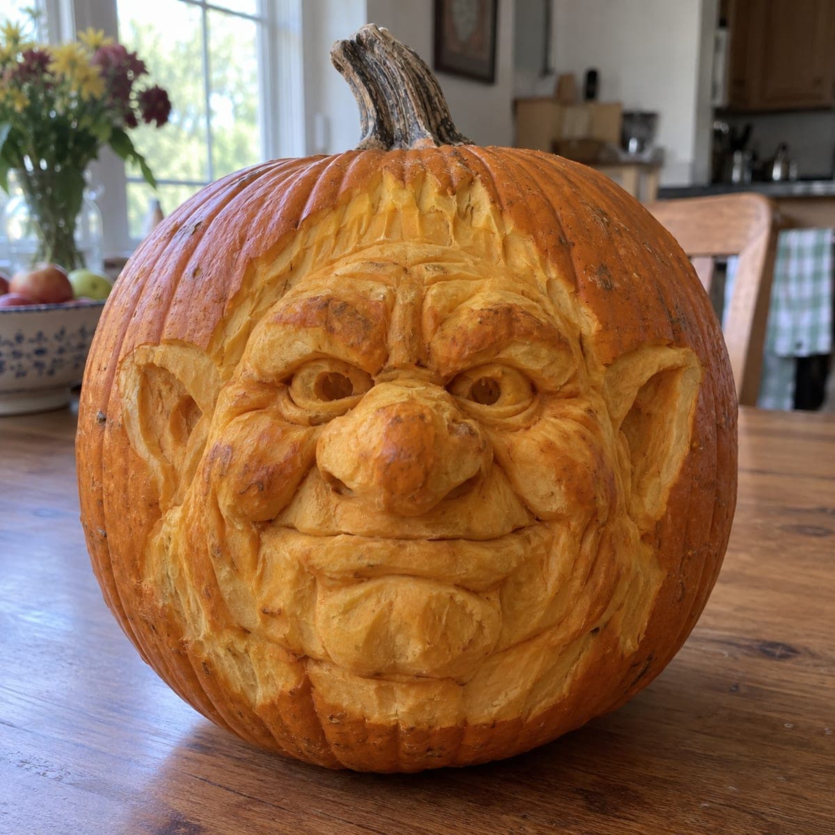 Grinning Troll Face Sculpted Pumpkin Head