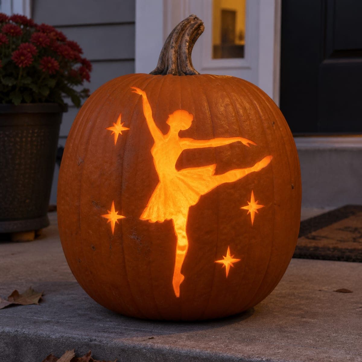 Glowing Ballerina Silhouette Jack-O-Lantern with Stars