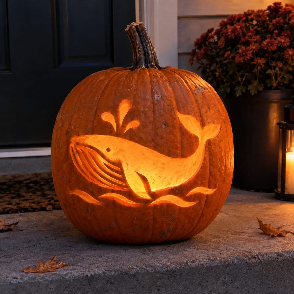 Glowing Blue Whale Cutout Jack-O-Lantern