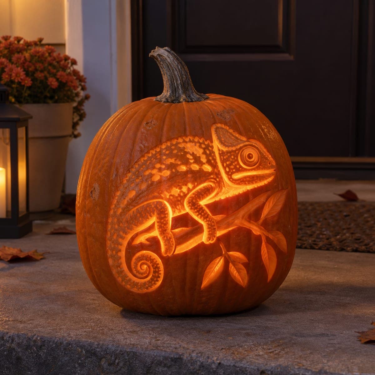 Chameleon on Branch Shaded Pumpkin Carving