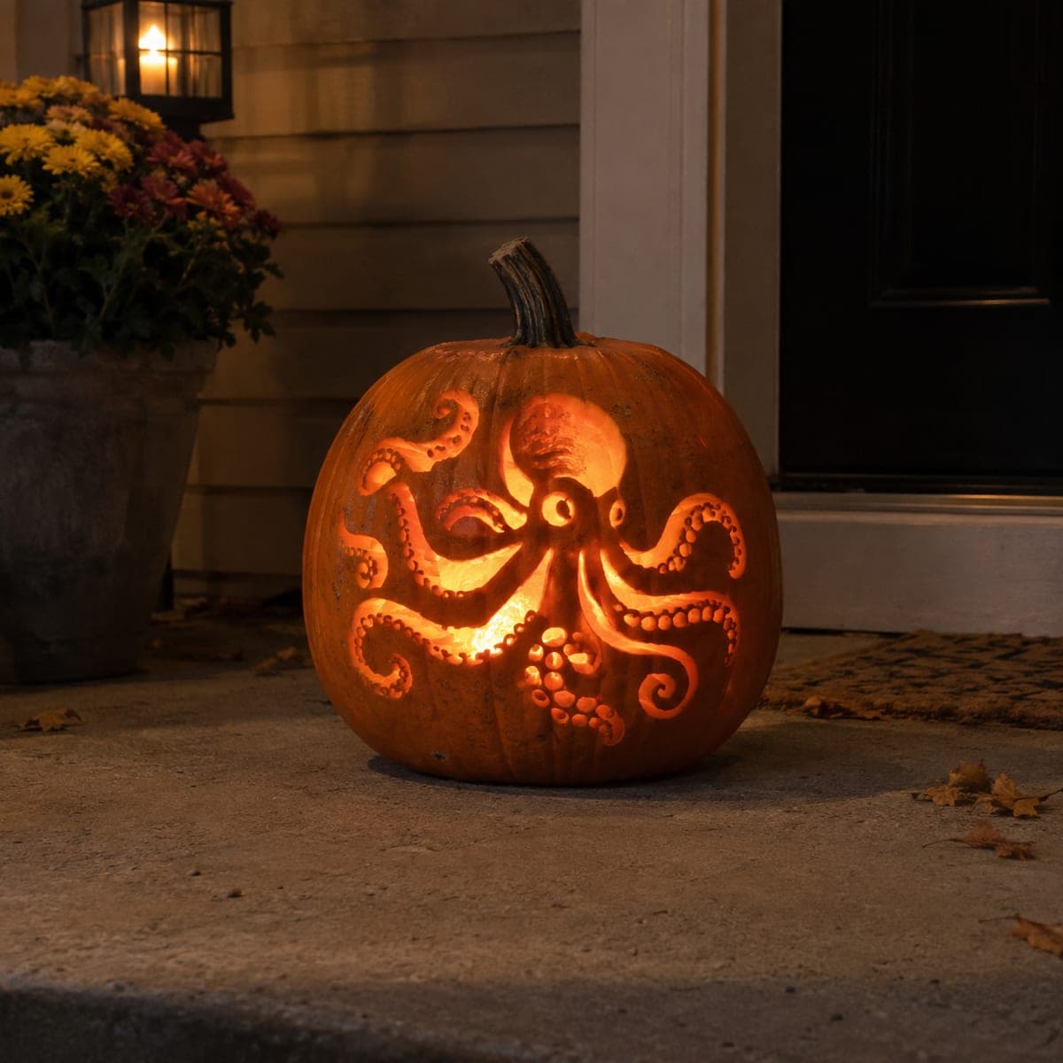 Octopus with Curling Tentacles Carved Pumpkin