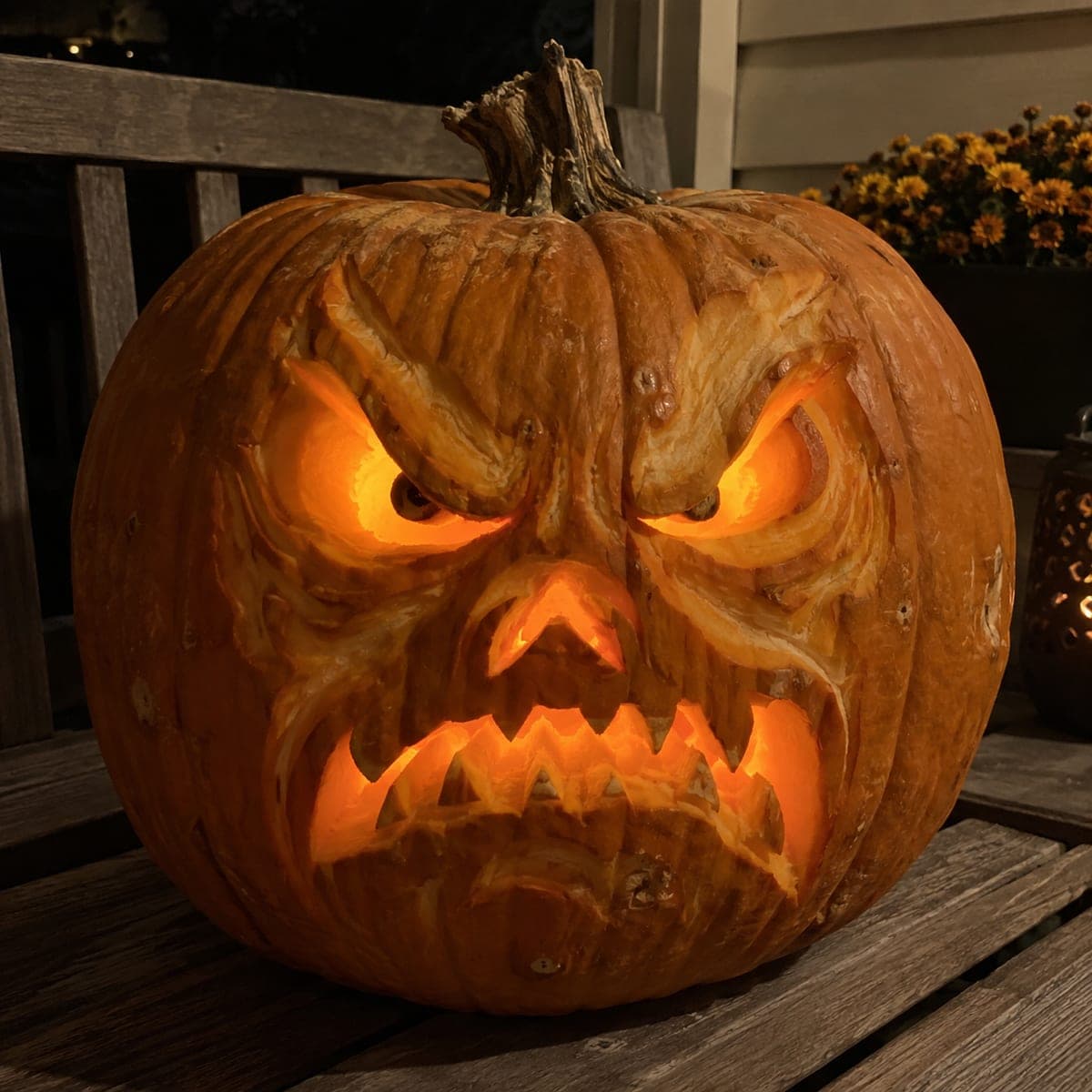 Demon Rage Face Deeply Carved Jack-O-Lantern