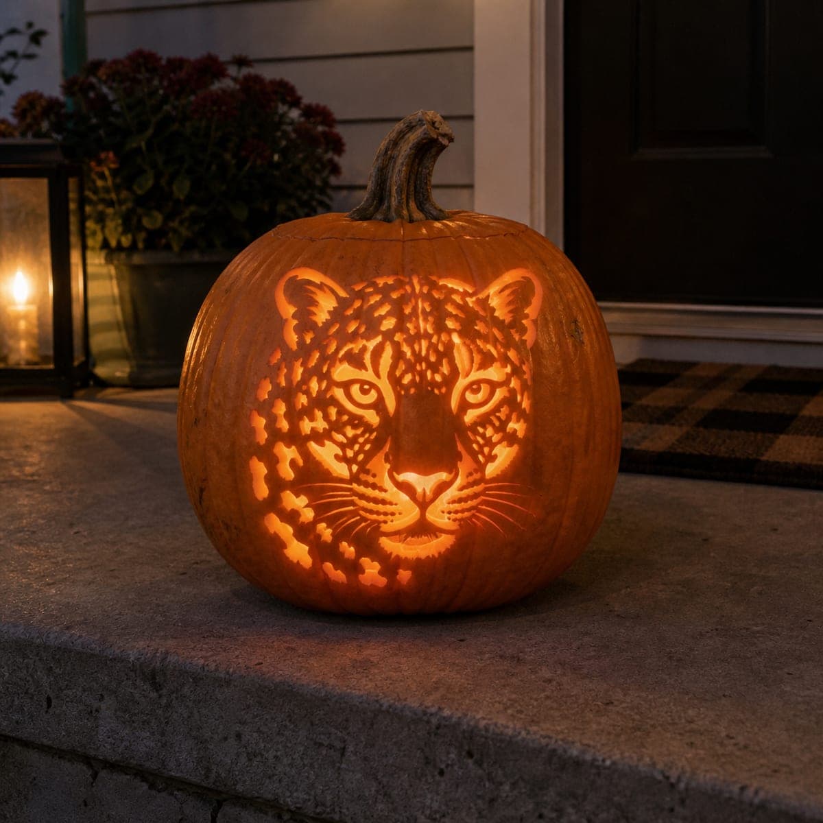 Leopard Face Portrait Cutout Pumpkin Glowing