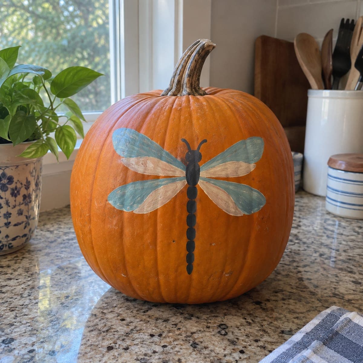 Dragonfly Painted No-Carve Pumpkin Idea