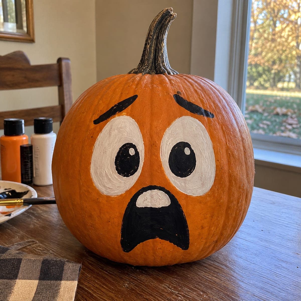 Shocked Cartoon Face No-Carve Painted Pumpkin