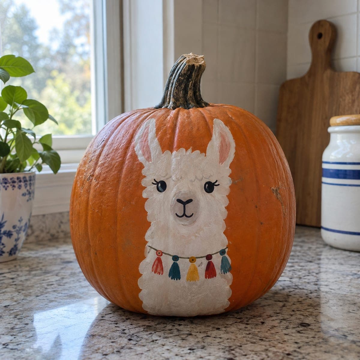 Boho Llama with Tassel Necklace Painted Pumpkin