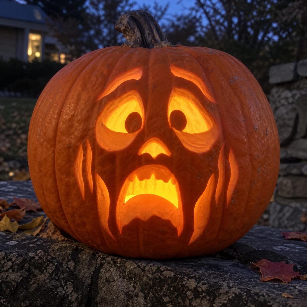 Screaming Frightened Face Jack-O-Lantern Outdoor Glow