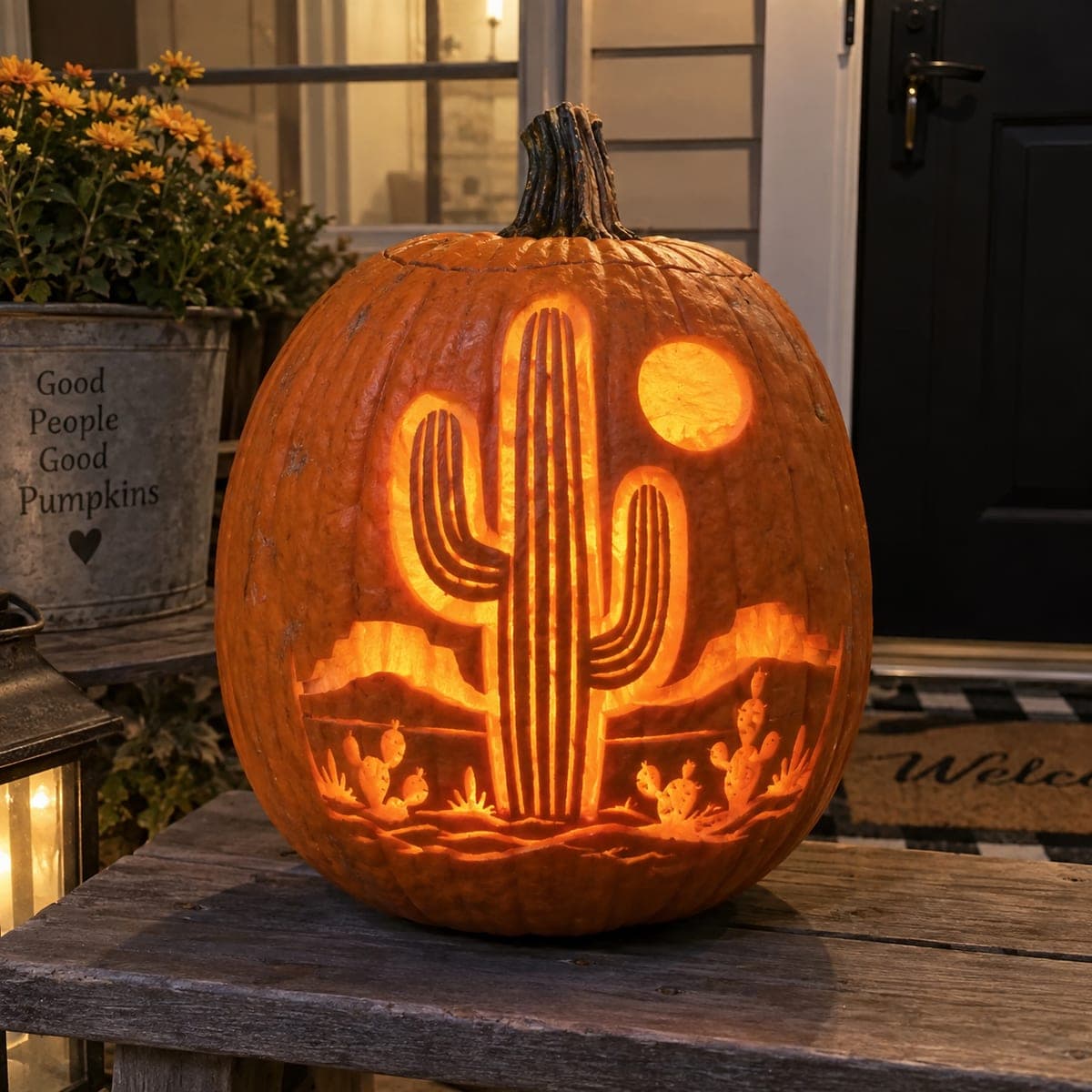 Saguaro Cactus Desert Sunset Carved Pumpkin