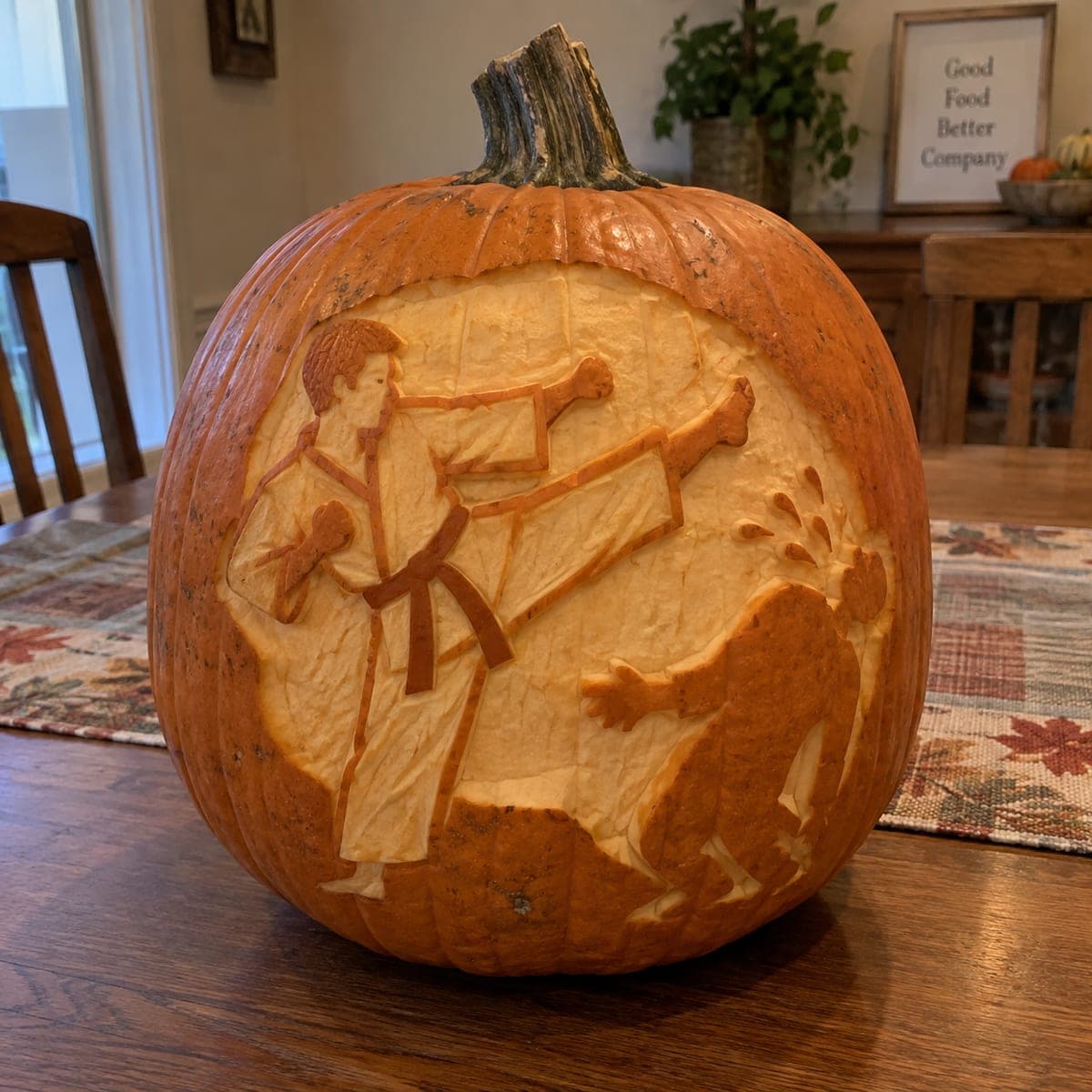 Karate Kick Action Scene Pumpkin Carving