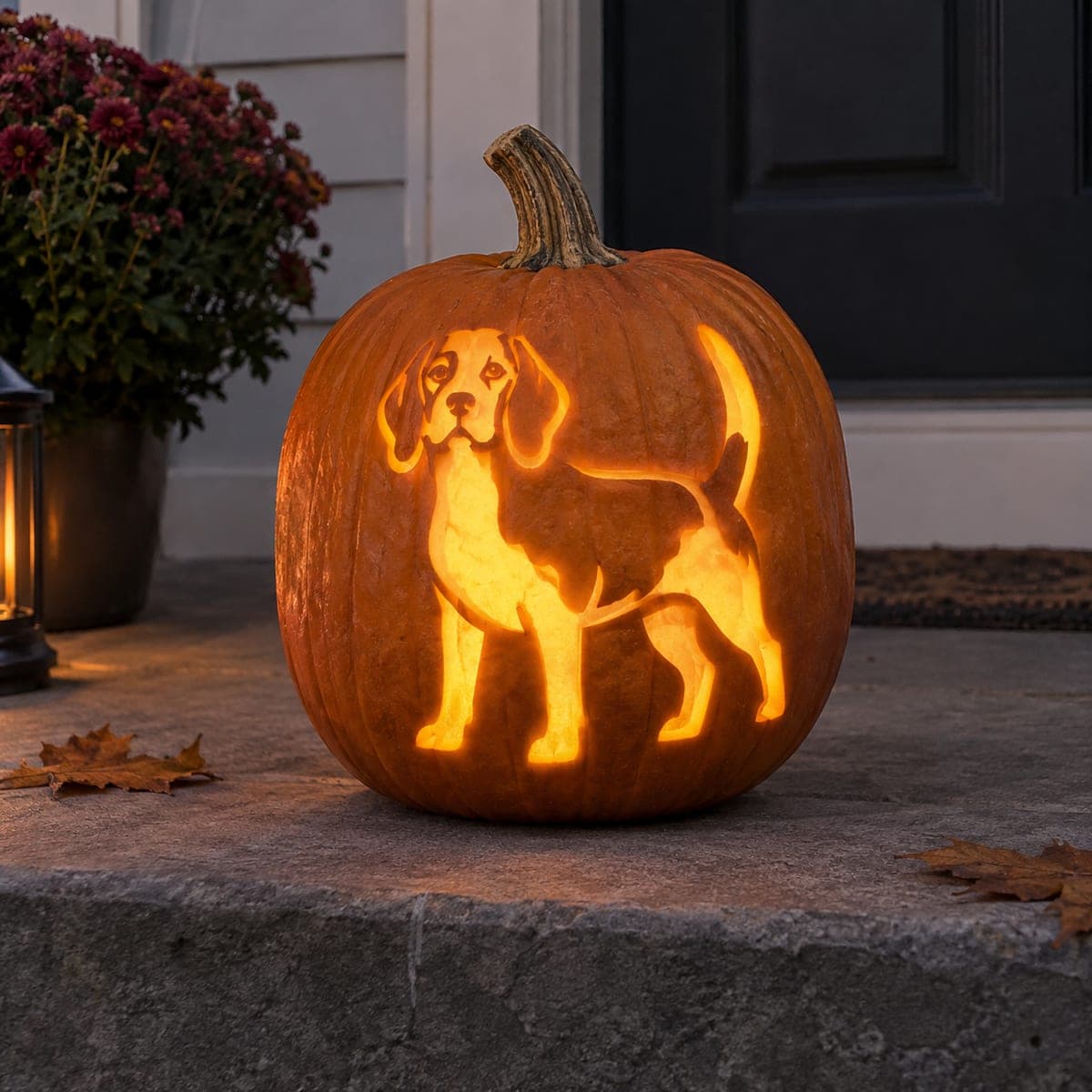 Standing Beagle Silhouette Pumpkin at Night