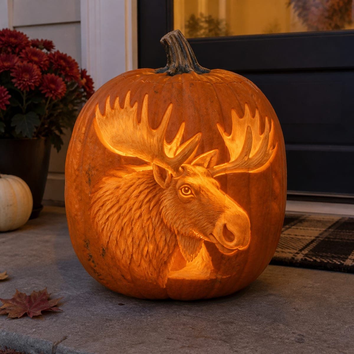 Moose Head Portrait Deeply Carved Pumpkin