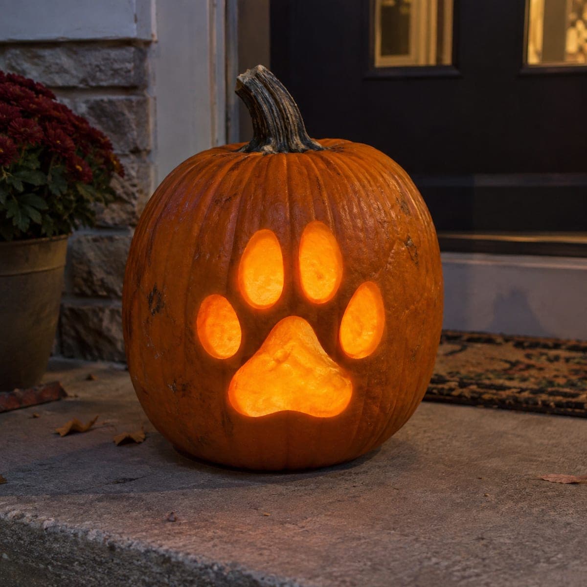 Glowing Paw Print Cutout Pumpkin for Pet Lovers