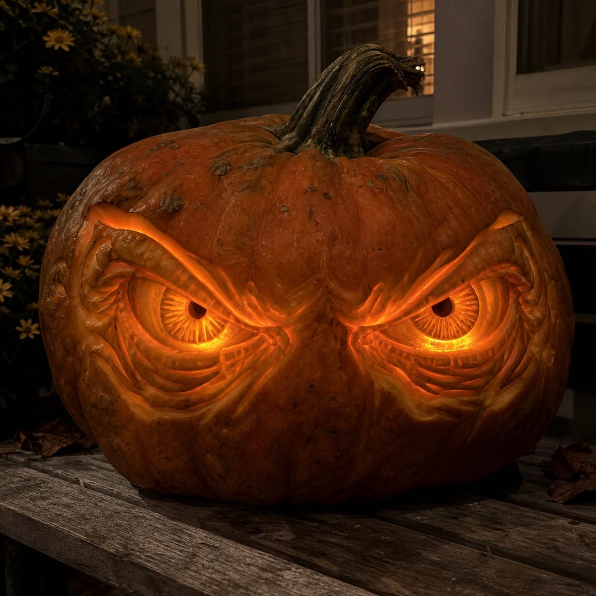 Menacing Owl Eyes Close-Up Jack-O-Lantern