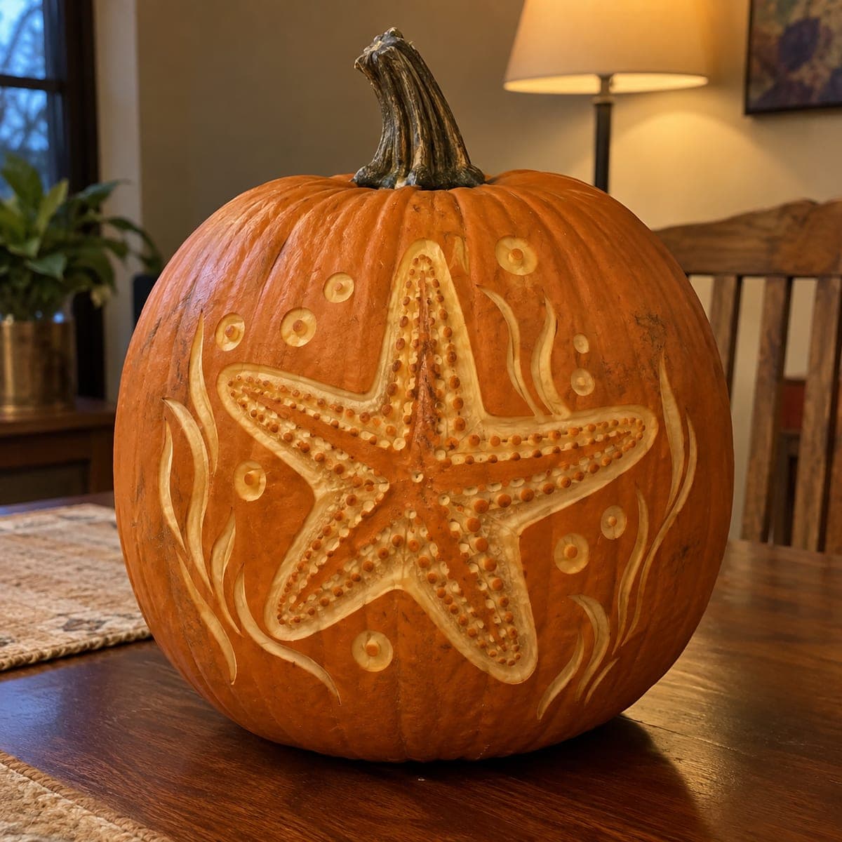 Starfish and Seaweed Ocean Scene No-Carve Pumpkin