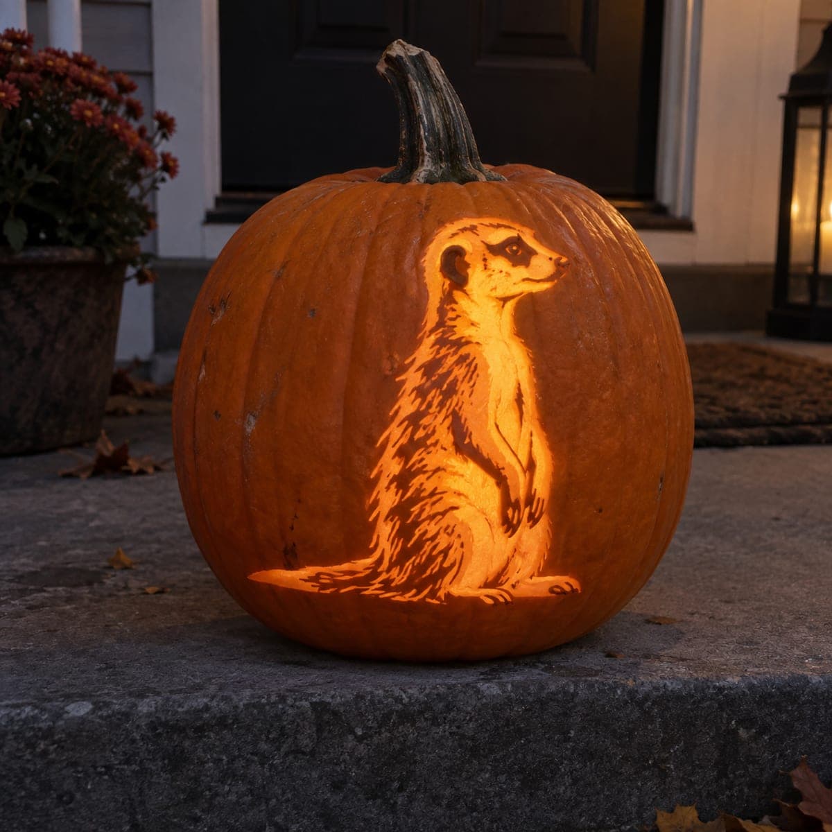 Alert Meerkat Portrait Shaded Pumpkin Carving