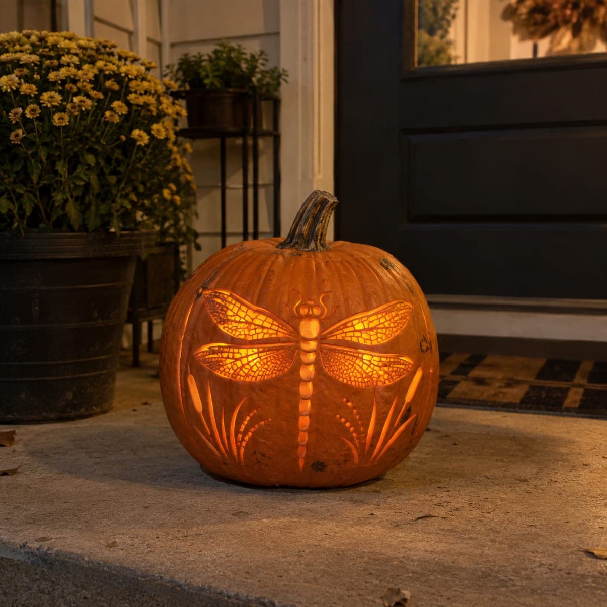 Dragonfly with Lace Wings Carved Pumpkin