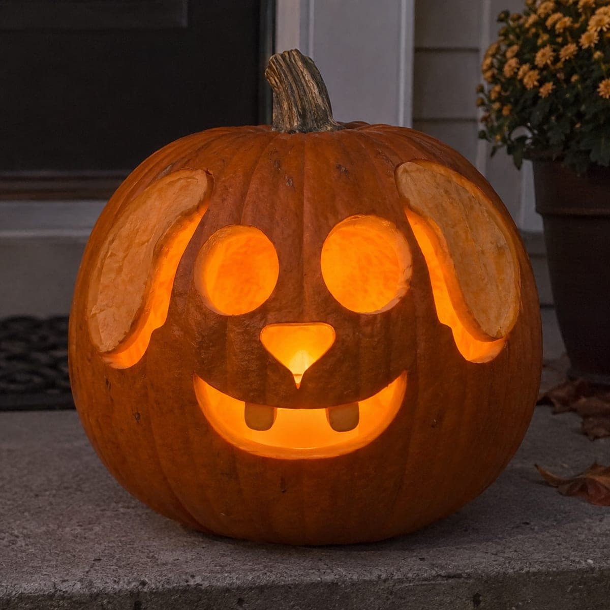 Cute Bunny Face Jack-O-Lantern with Floppy Ears
