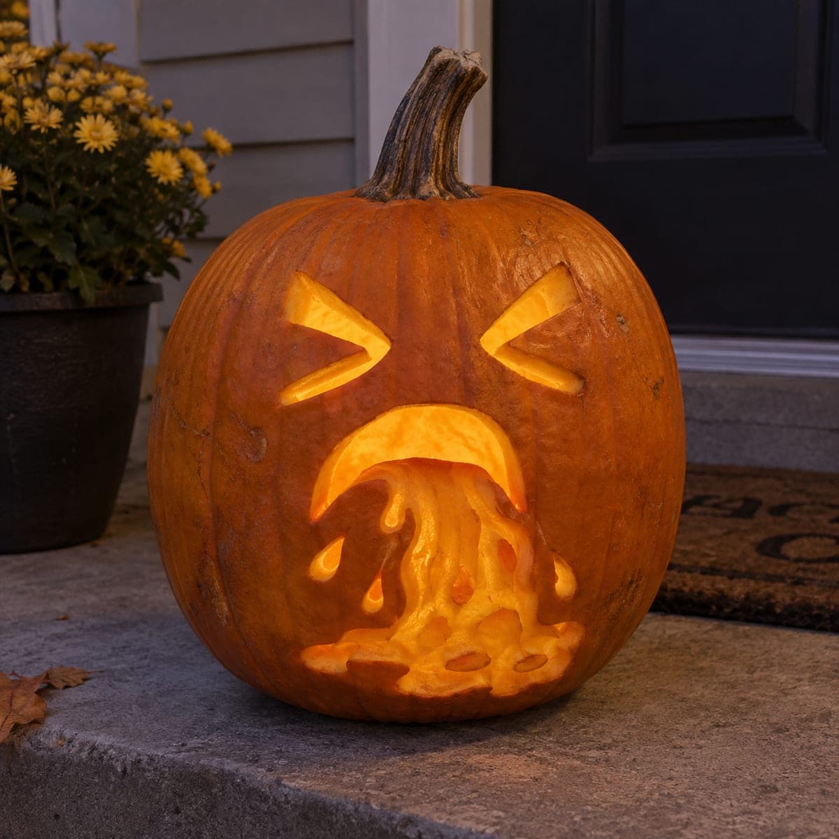 Sick Vomiting Jack-O-Lantern with Dripping Mouth