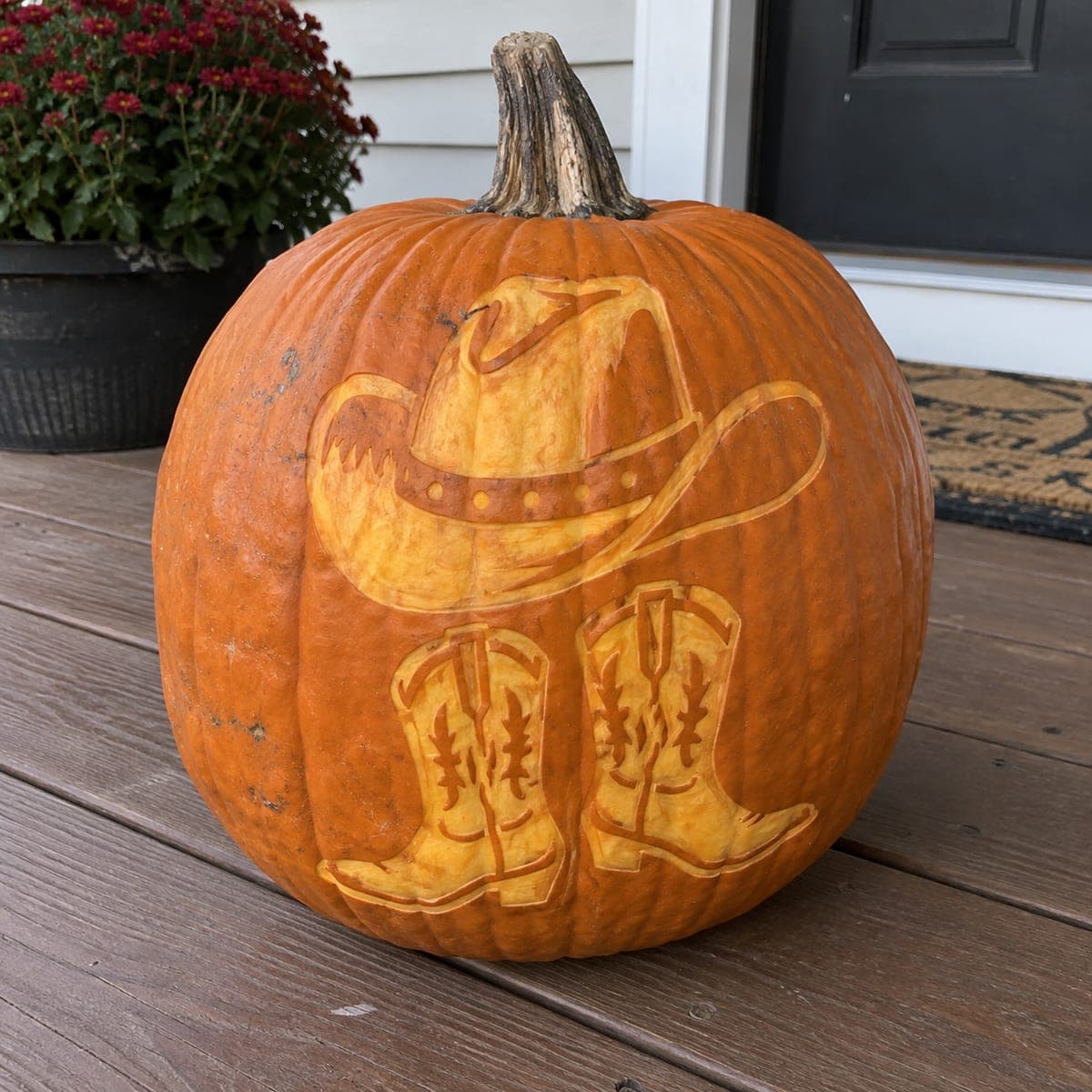 Cowboy Hat and Boots Etched Pumpkin Carving